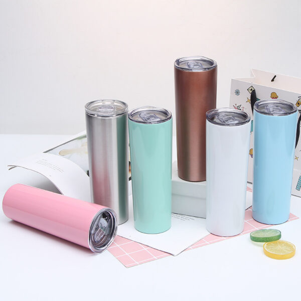 20oz Thermal Insulated Stainless Steel Skinny tumbler with metal straw - Image 4